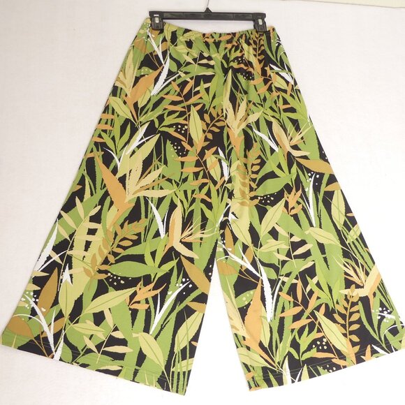 Bob Mackie Small Cropped Wide Leg Pants New with Tags Foliage Print Green Black - Picture 7 of 7